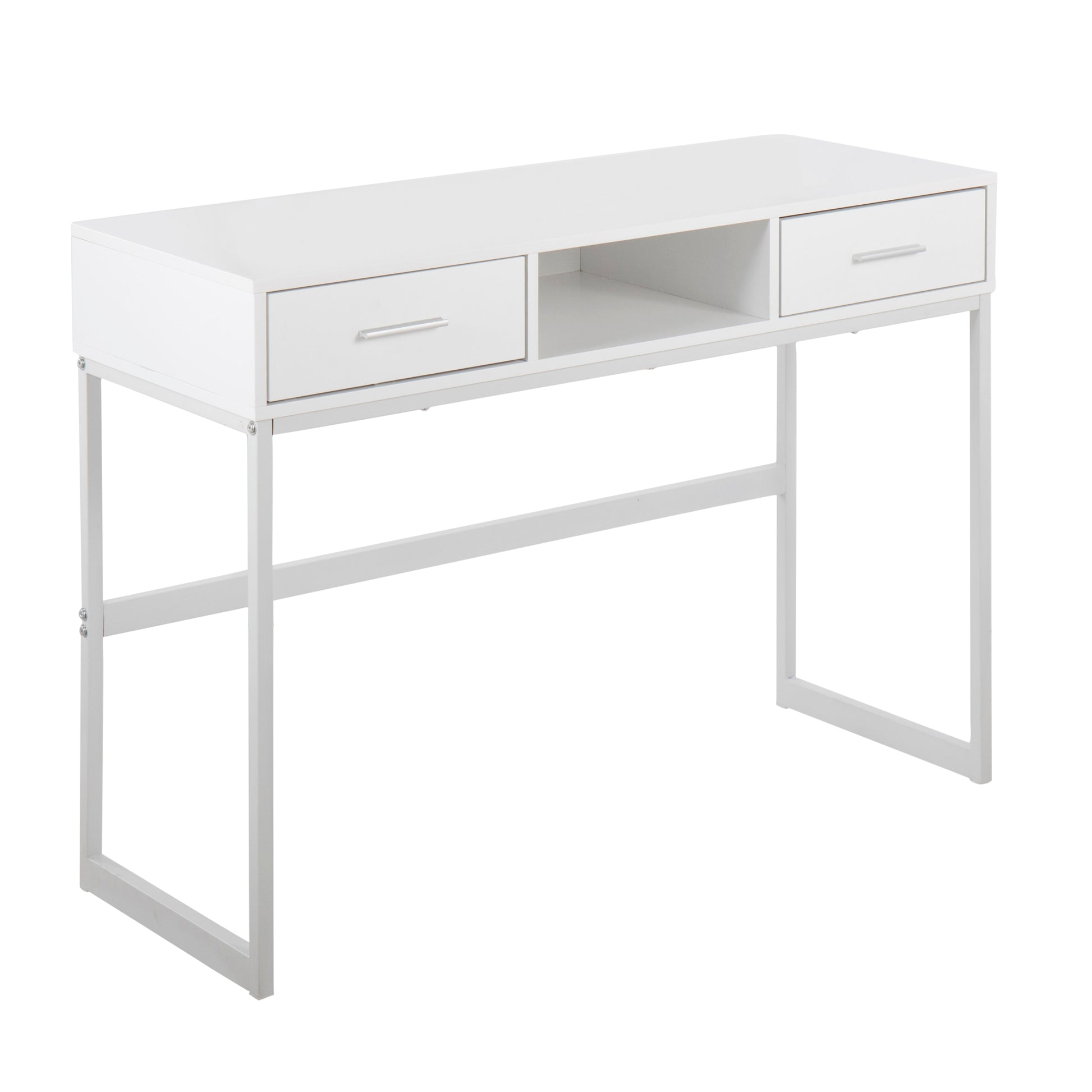 Contemporary Console Table in White Metal and White Wood
