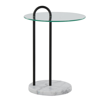 Claire Side Table - Clear Glass & Marble Modern Table