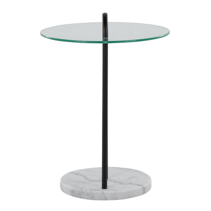 Claire Side Table - Clear Glass & Marble Modern Table