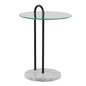 Claire Contemporary/Glam Side Table in White Marble and Black Metal with Clear Glass Table Top by