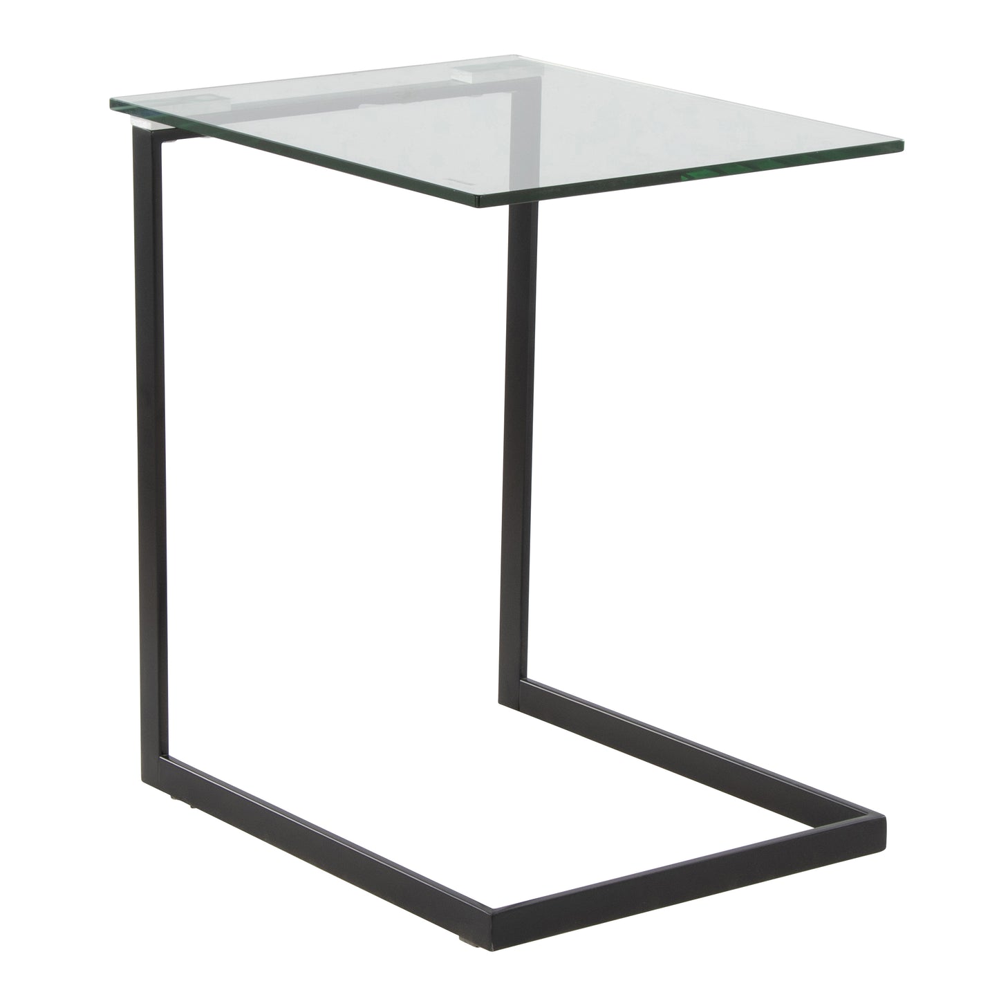 Zenn Contemporary End Table in Black Metal and Clear Glass Table Top