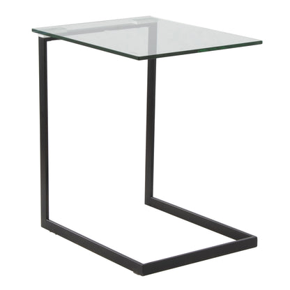 Zenn Contemporary End Table in Black Metal and Clear Glass Table Top