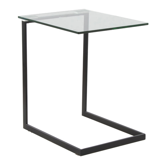 Zenn Contemporary End Table in Black Metal and Clear Glass Table Top