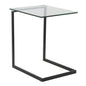 Zenn Contemporary End Table in Black Metal and Clear Glass Table Top