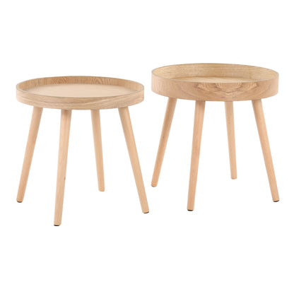 Mid-Century Modern Side Table Set in Natural Wood