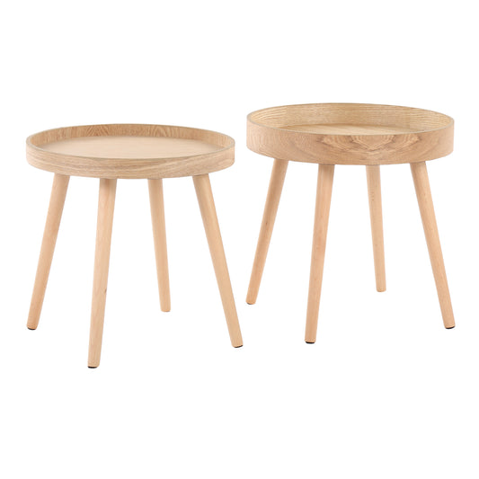 Mid-Century Modern Side Table Set in Natural Wood