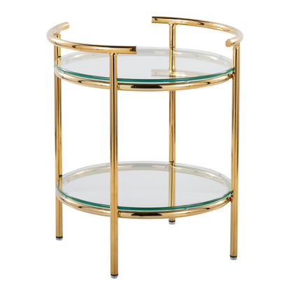 Contemporary Side Table in Gold Metal and Clear Glass