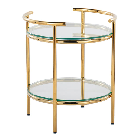 Contemporary Side Table in Gold Metal and Clear Glass