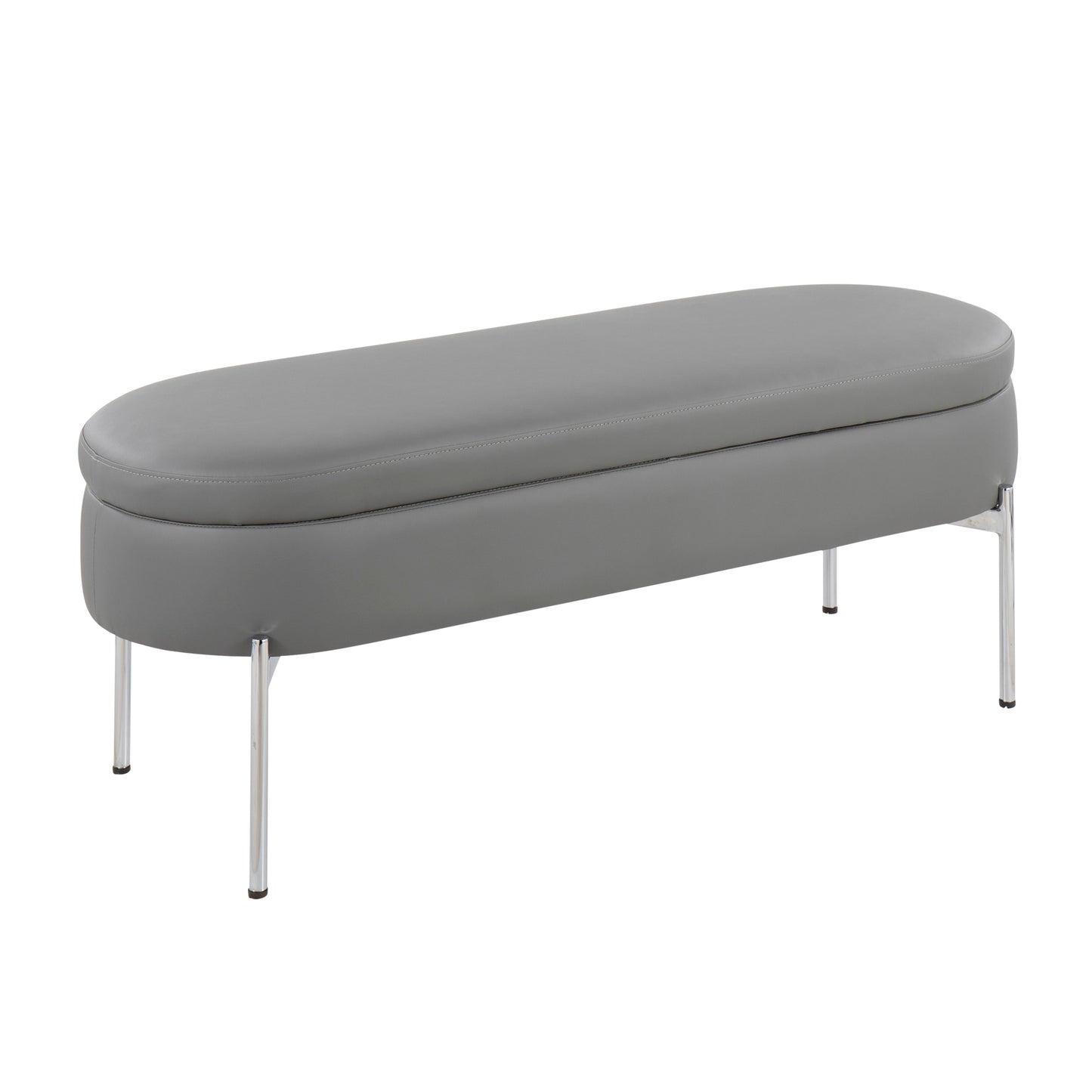 Contemporary Storage Bench in Chrome Metal and Grey Faux Leather
