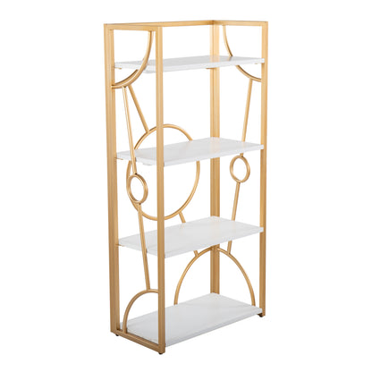 Contemporary Bookcase in Gold Metal and White Wood
