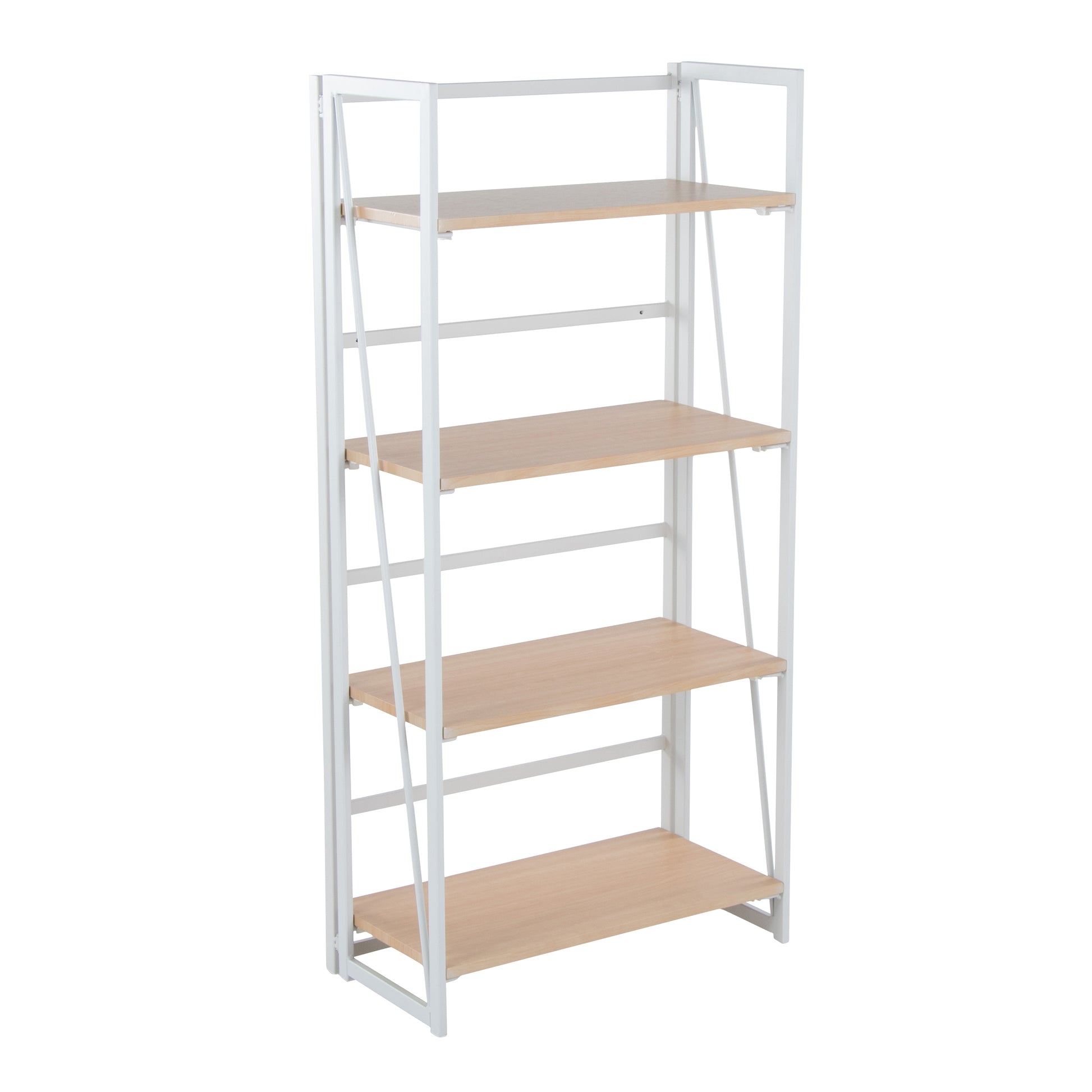 Contemporary Bookcase in White Painted Metal and Natural Wood