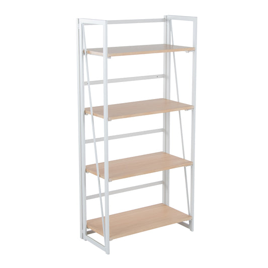 Contemporary Bookcase in White Painted Metal and Natural Wood