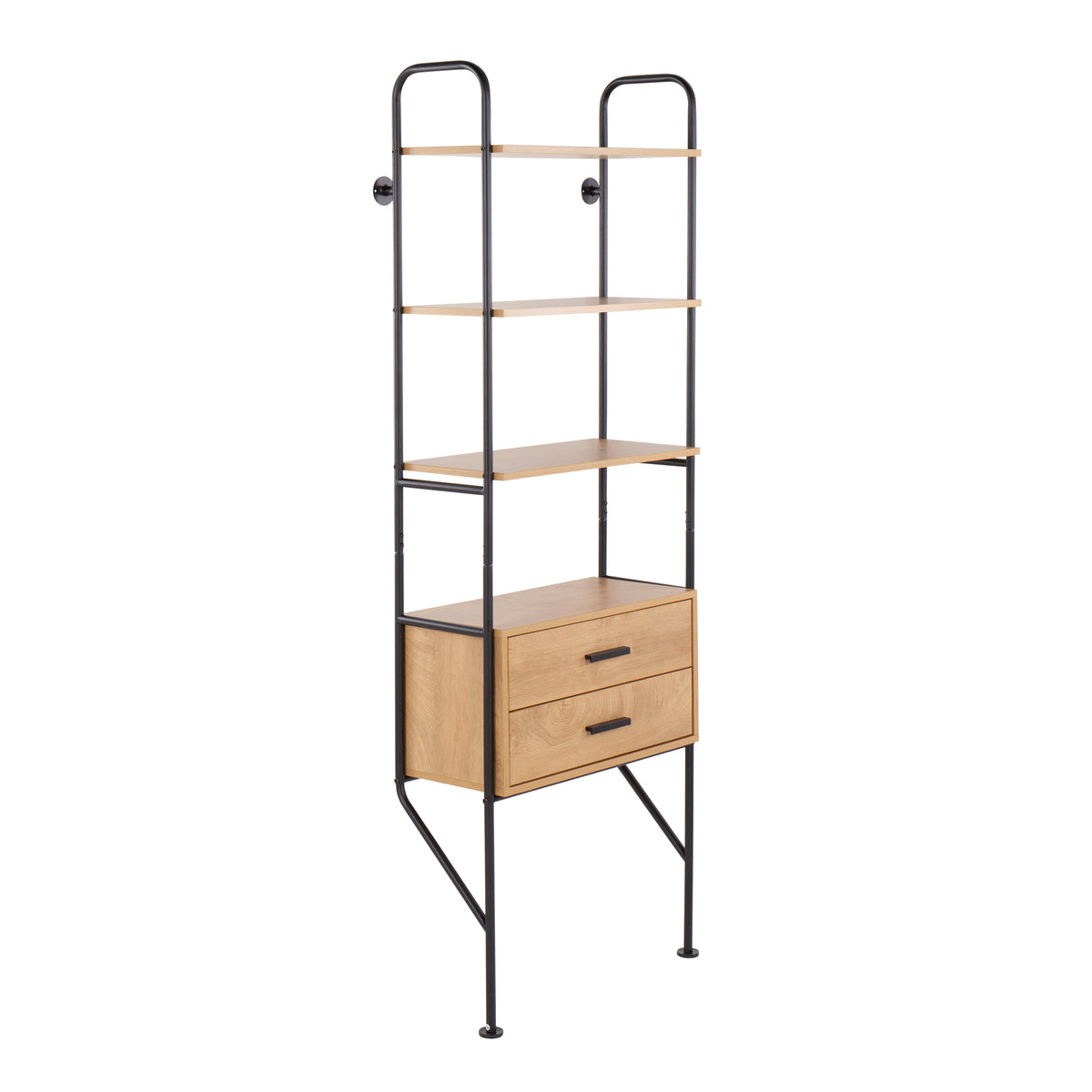 Lean Bookcase in Black Metal and Brown Wood