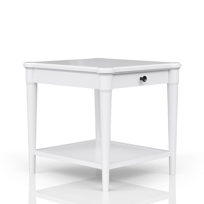 White Finished End Table With Storage Drawer