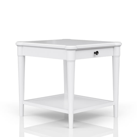 White Finished End Table With Storage Drawer