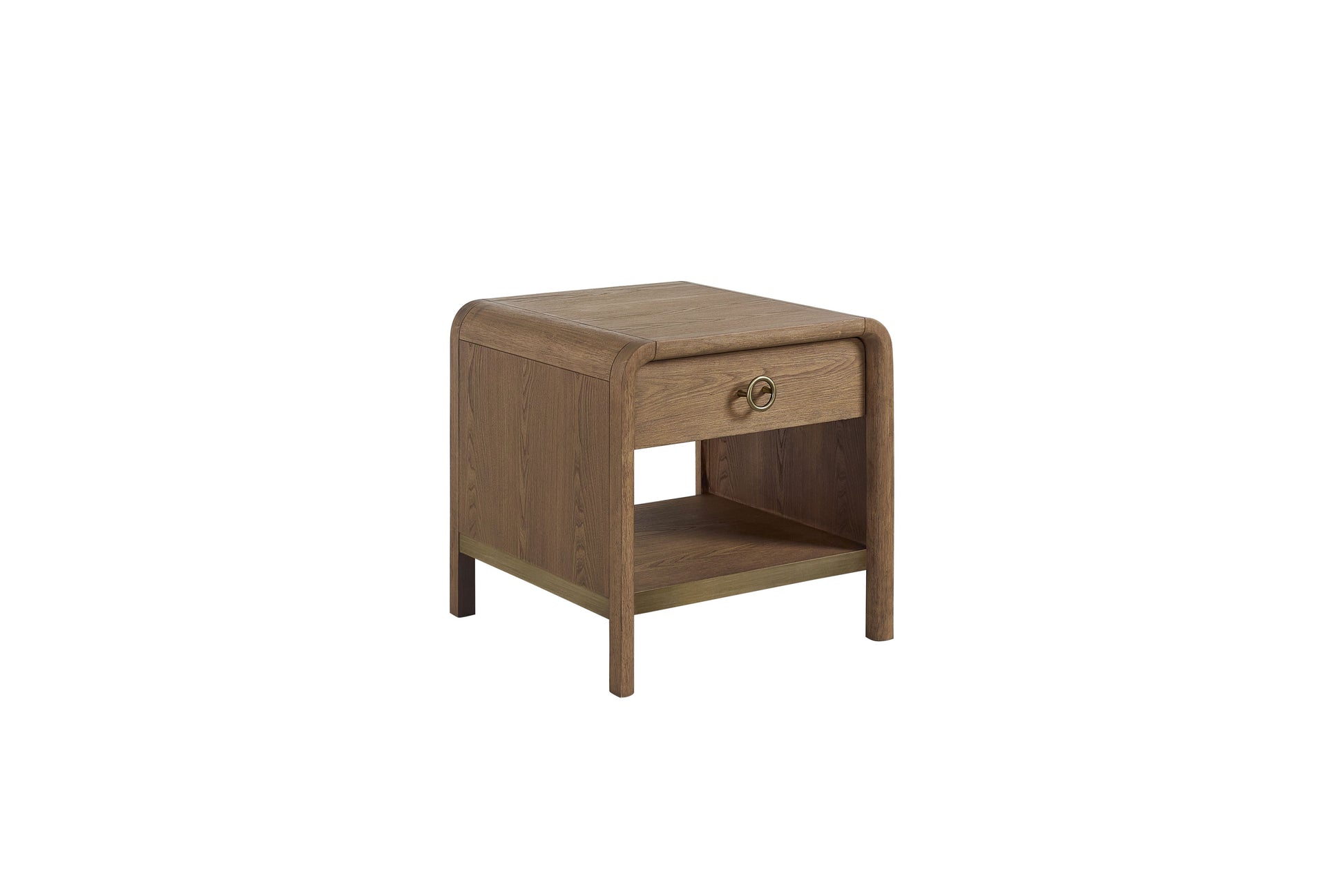 Light Brown Waterfall End Table with Storage Drawer for Modern Style for Living Room