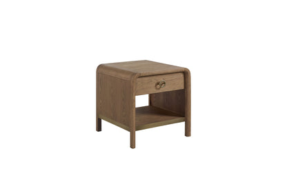 Light Brown Waterfall End Table with Storage Drawer for Modern Style for Living Room