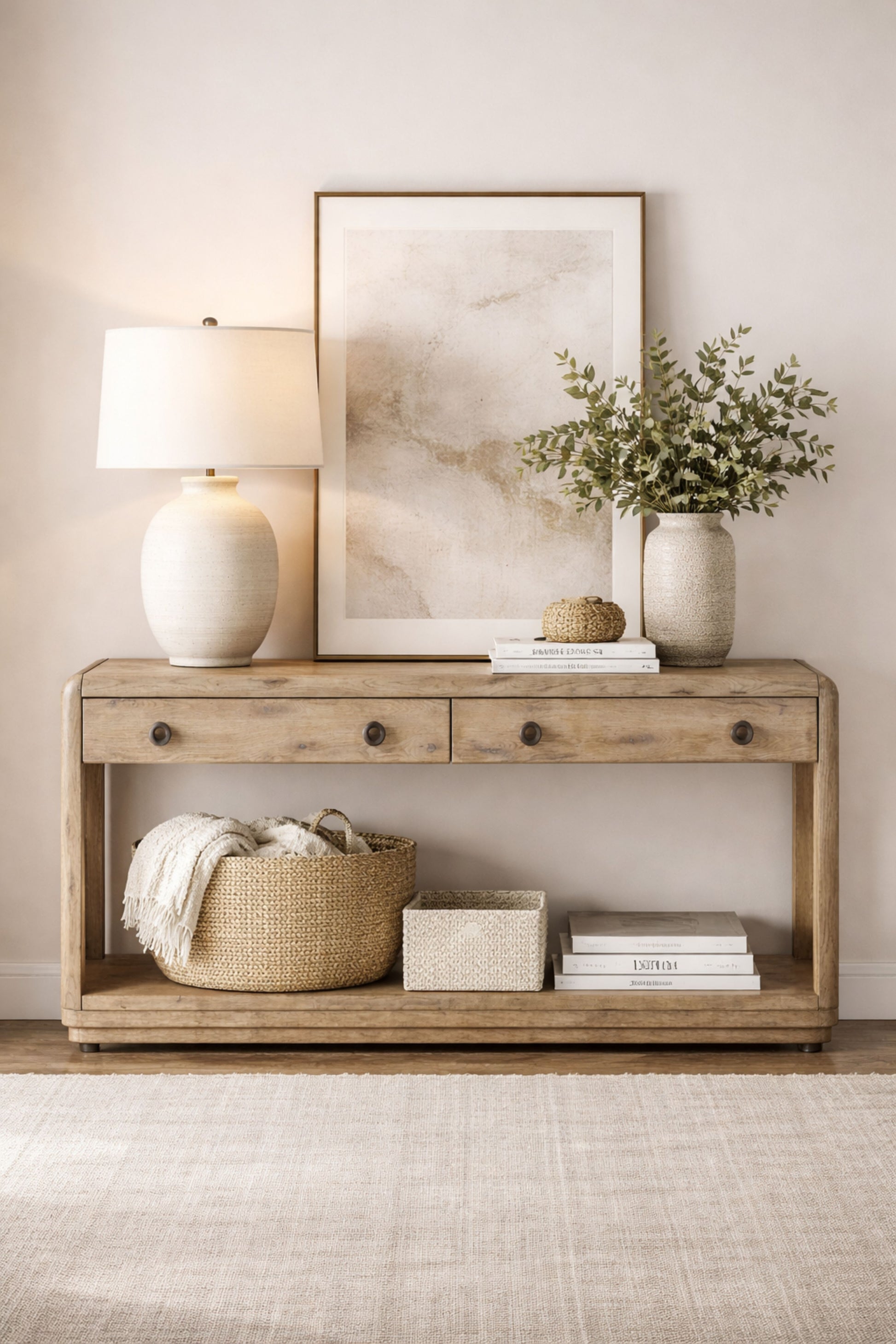 72" English Knotty Oak Console Table - Solid Wood