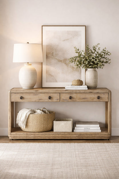 72" English Knotty Oak Console Table - Solid Wood