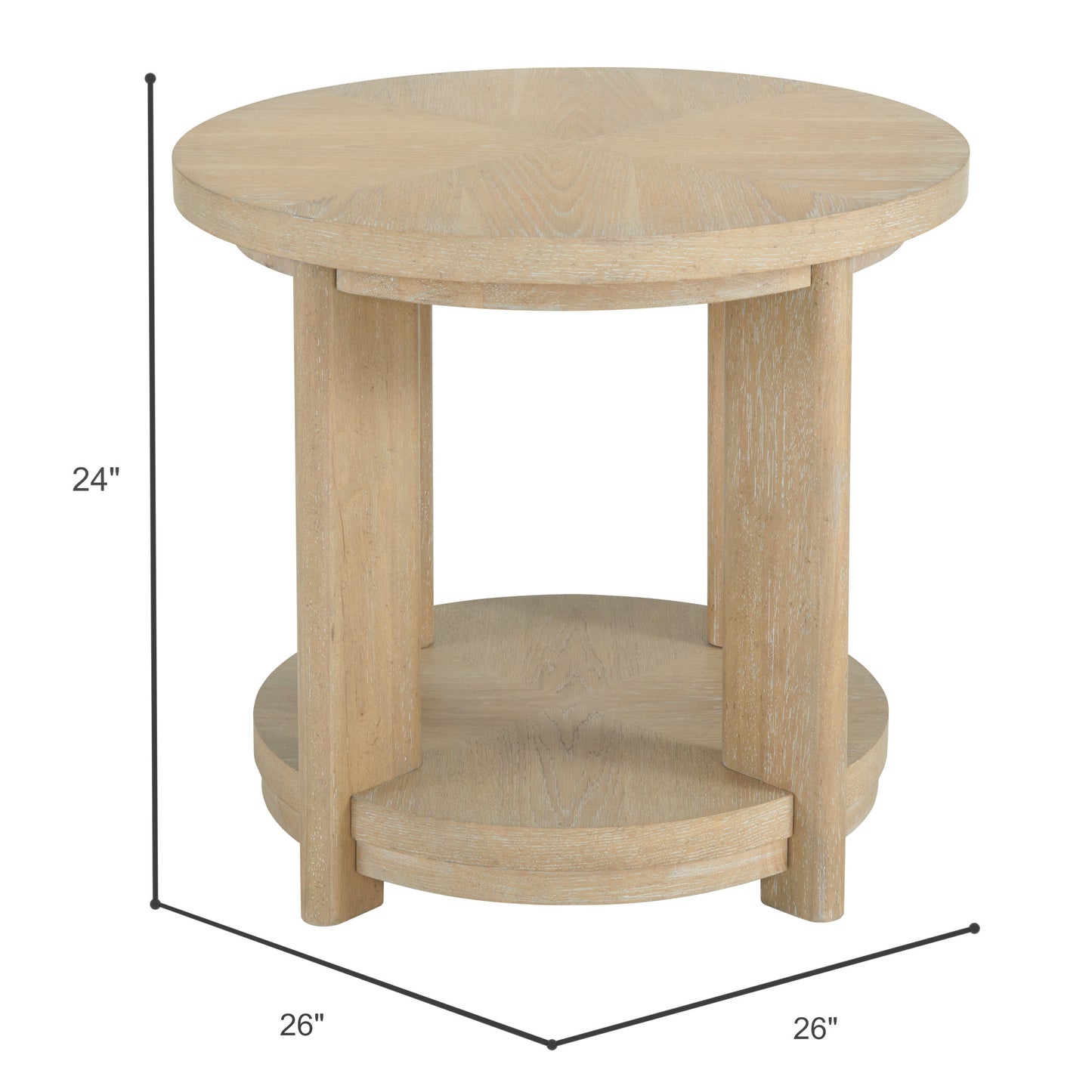 Tan Round Accent Table - Solid Wood for Living Room