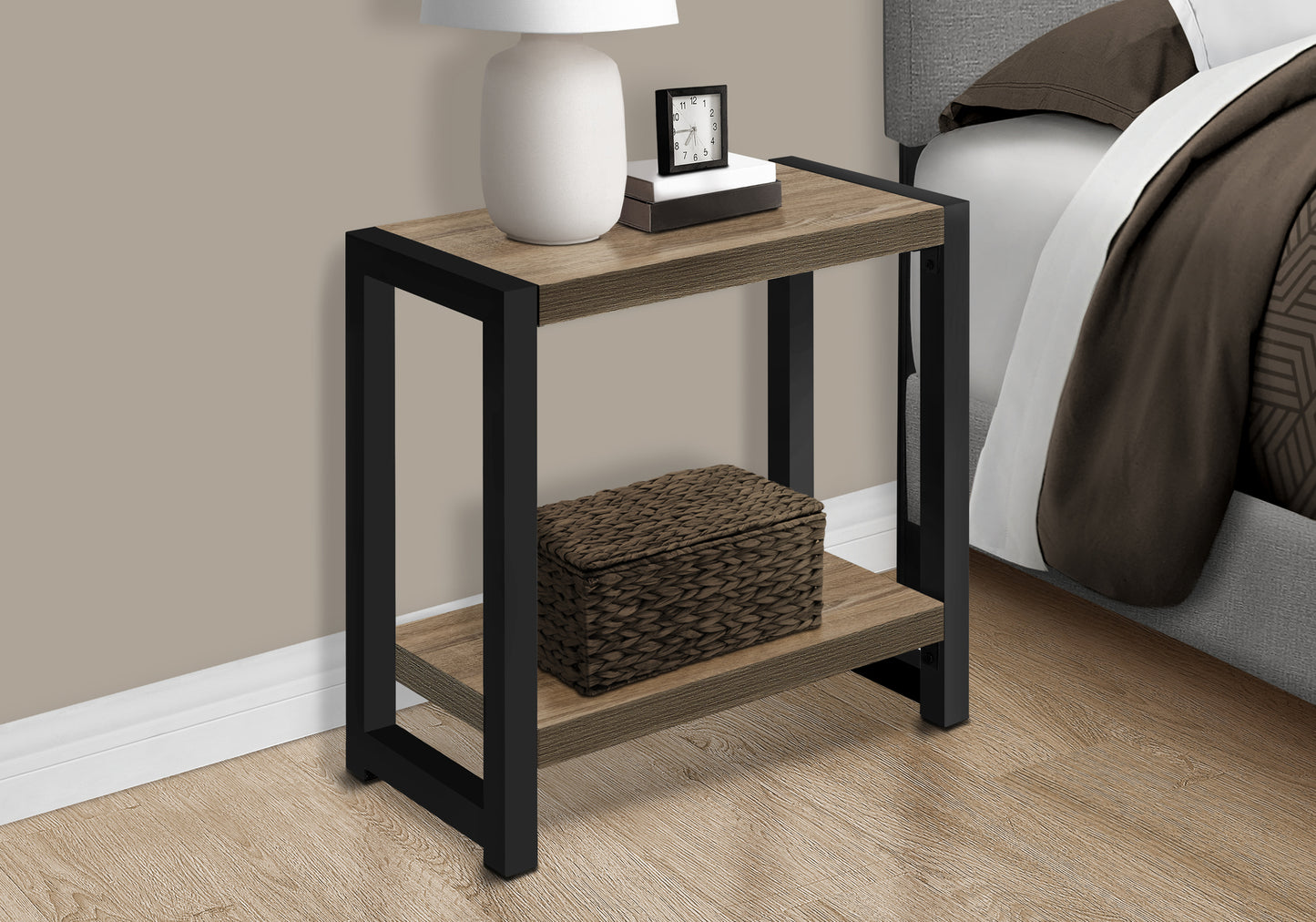 2 Tier Accent Table Taupe Particle Board for Living Room