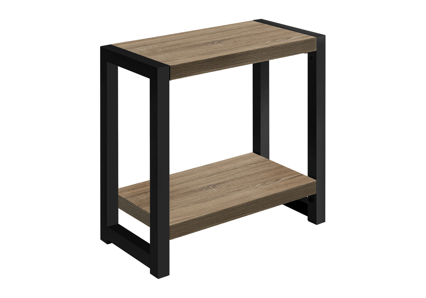 Accent Table, Side, End, Narrow, Small, 2 Tier, Living Room, Bedroom, Brown Laminate, Black Metal, Contemporary, Modern