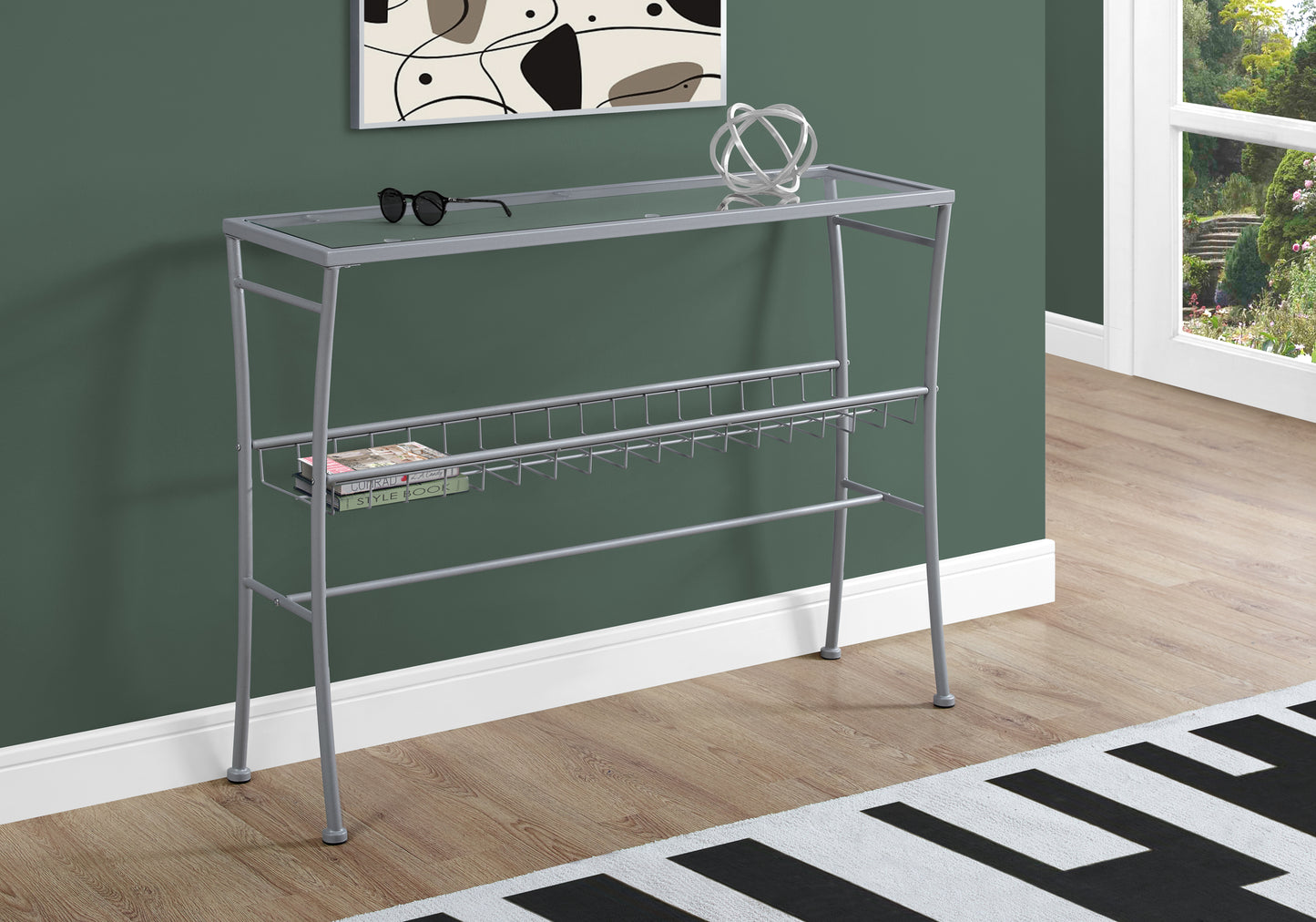 Silver Metal Accent Table - Clear Glass Top for Living Room