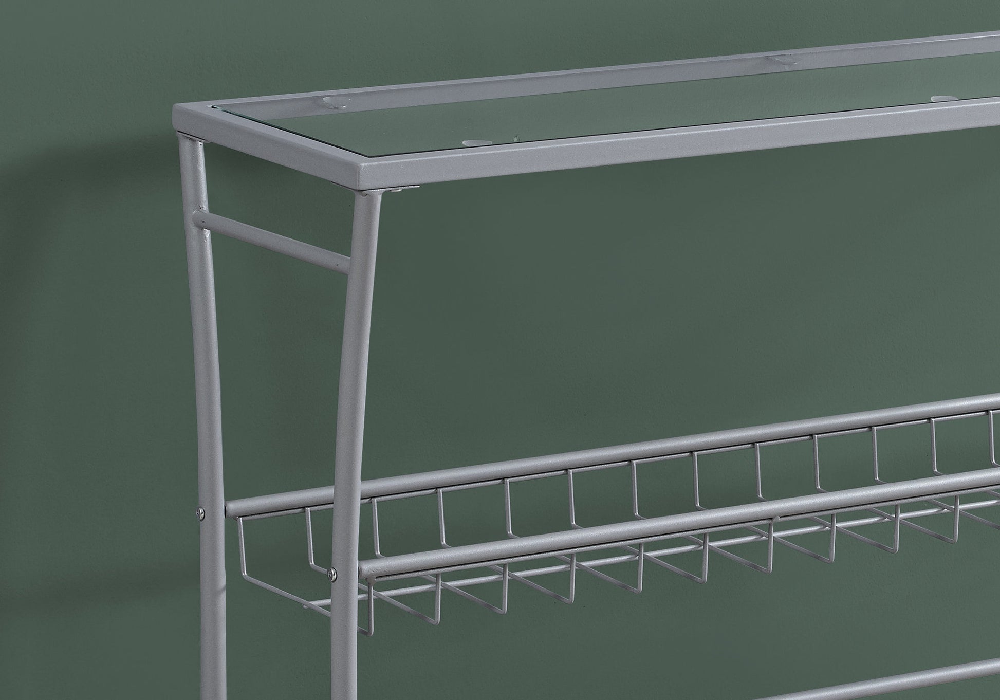 Silver Metal Accent Table - Clear Glass Top for Living Room