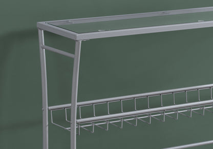 Silver Metal Accent Table - Clear Glass Top for Living Room