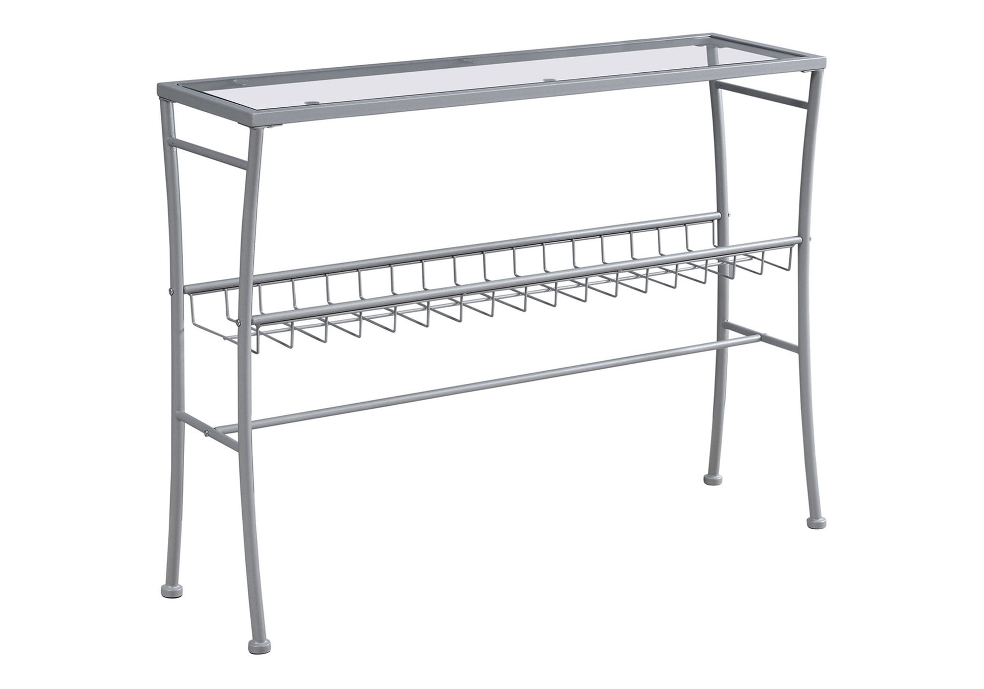 Accent Table, Console, Entryway, Narrow, Sofa, Living Room, Bedroom, Clear Tempered Glass, Silver Metal, Contemporary, Modern