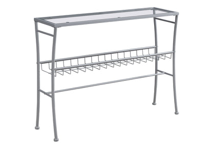 Accent Table, Console, Entryway, Narrow, Sofa, Living Room, Bedroom, Clear Tempered Glass, Silver Metal, Contemporary, Modern