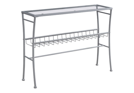 Accent Table, Console, Entryway, Narrow, Sofa, Living Room, Bedroom, Clear Tempered Glass, Silver Metal, Contemporary, Modern