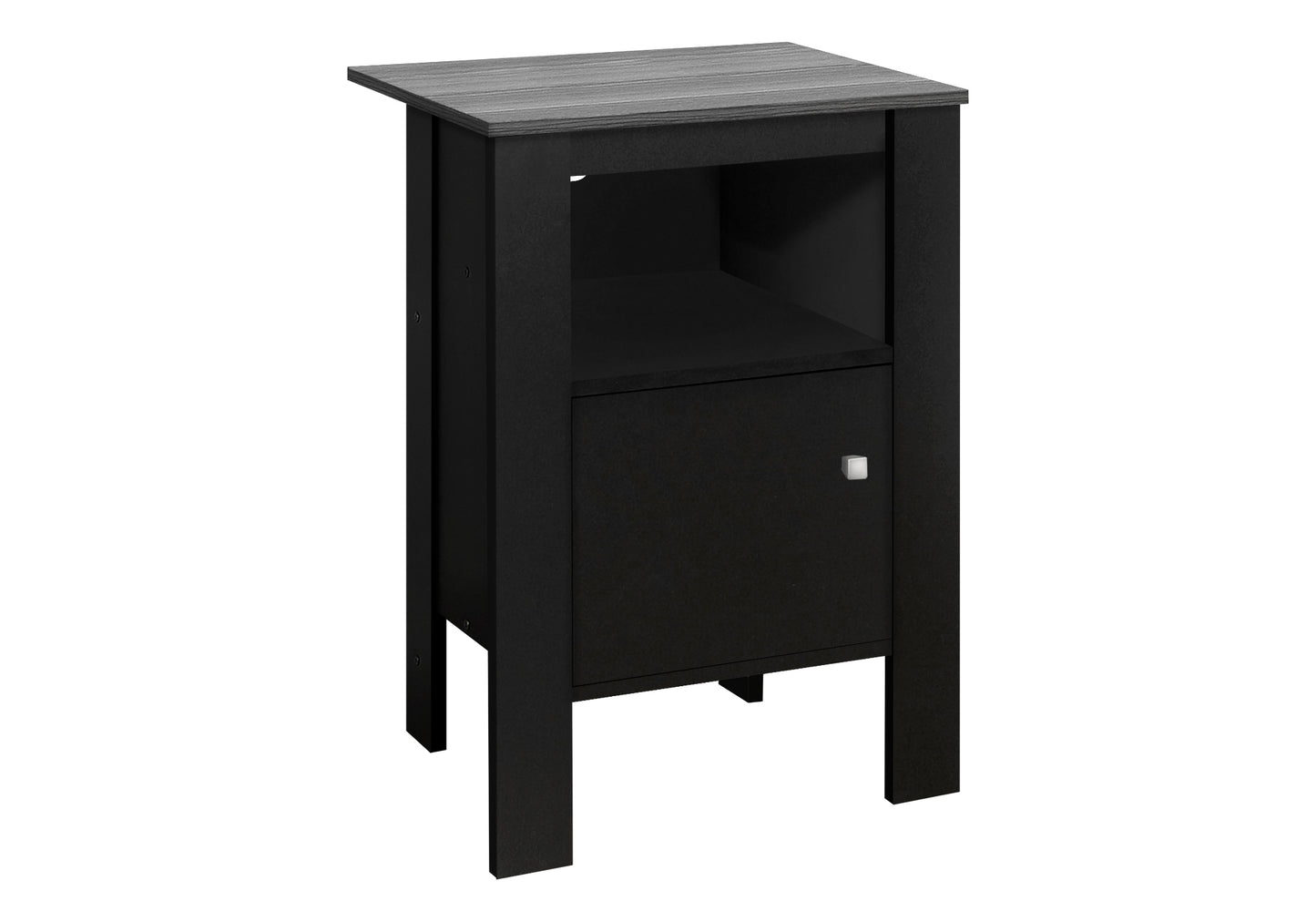 Black Nightstand with Grey Wood Top - Storage Side Table for Living Room