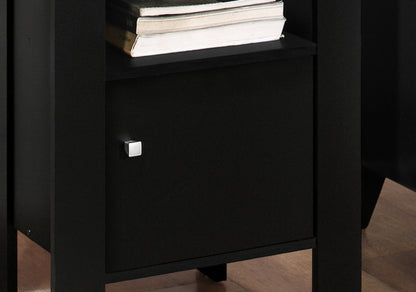 Black Nightstand with Grey Wood Top - Storage Side Table for Living Room