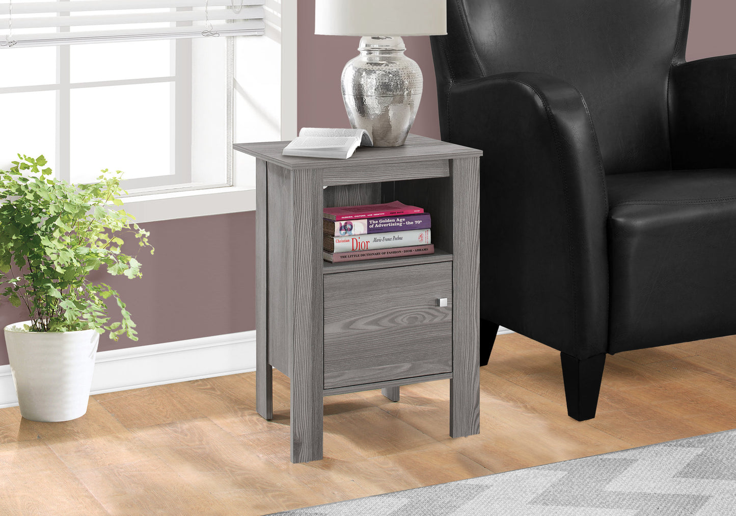 Accent Table, Side, End, Nightstand, Lamp, Storage, Living Room, Bedroom, Grey Laminate, Transitional