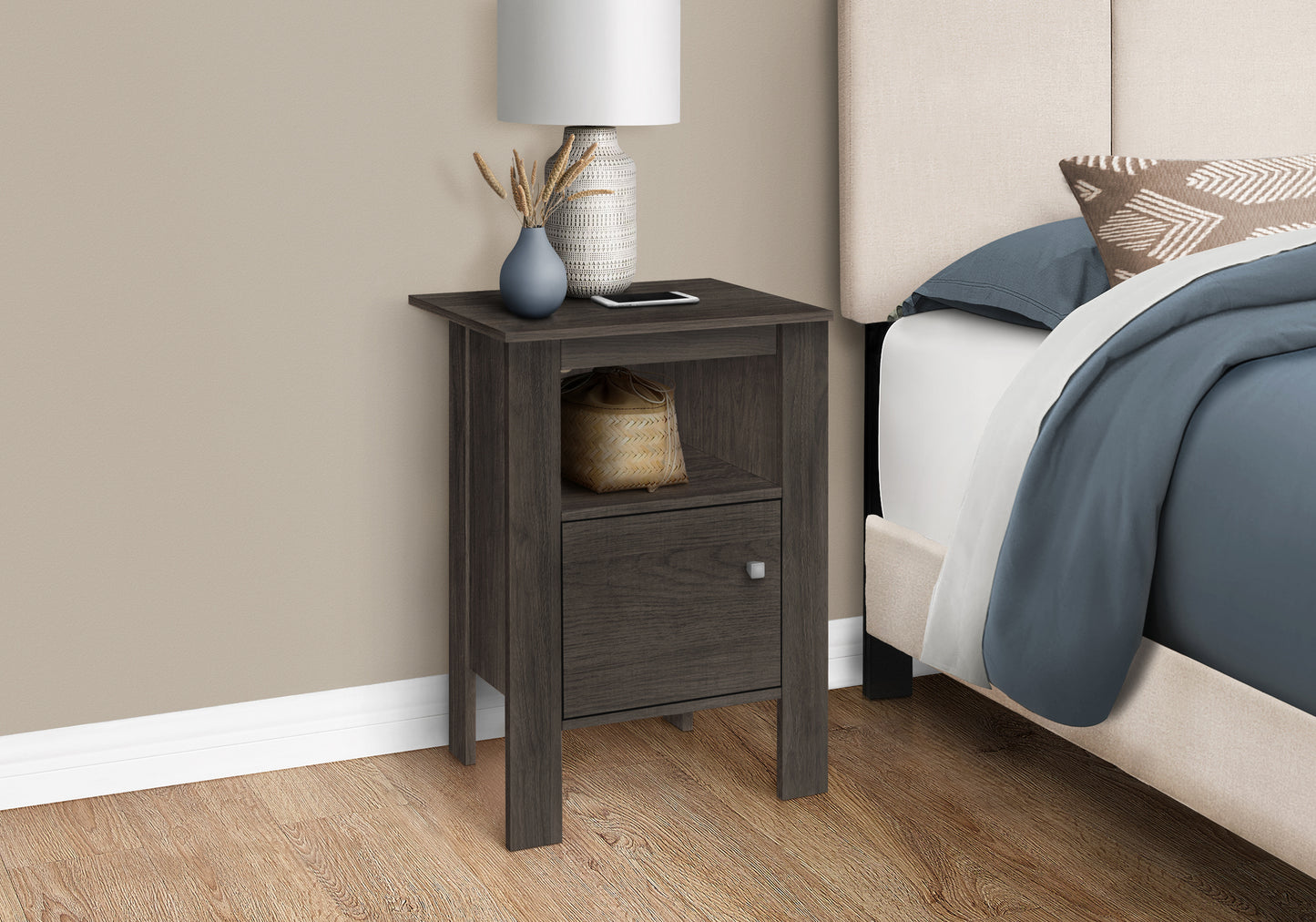 Oak Nightstand with Storage - Bedroom Side Table for Living Room