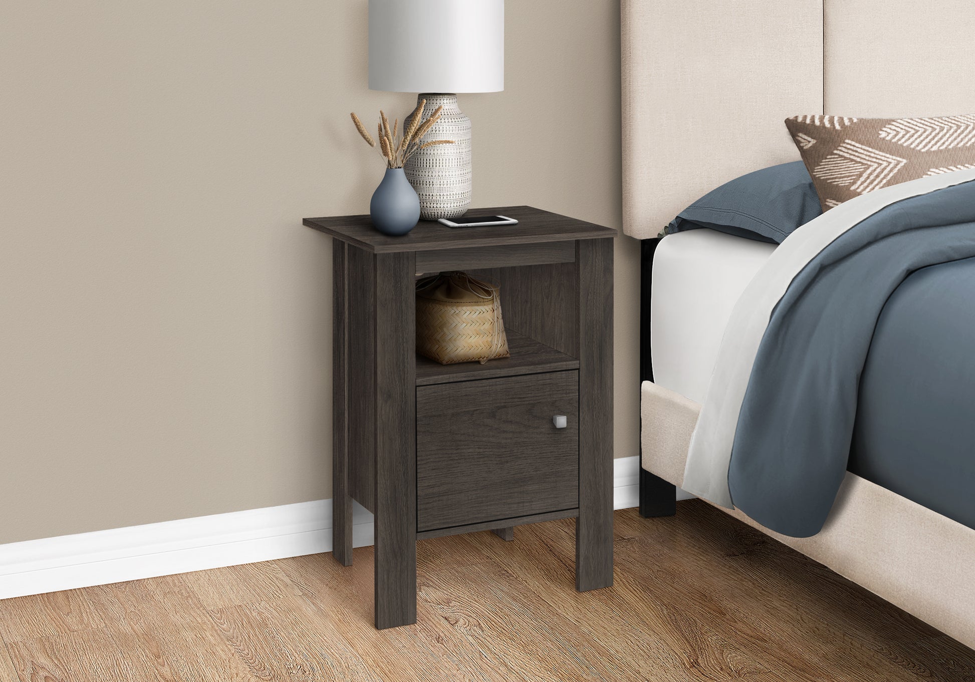 Oak Nightstand with Storage - Bedroom Side Table for Living Room