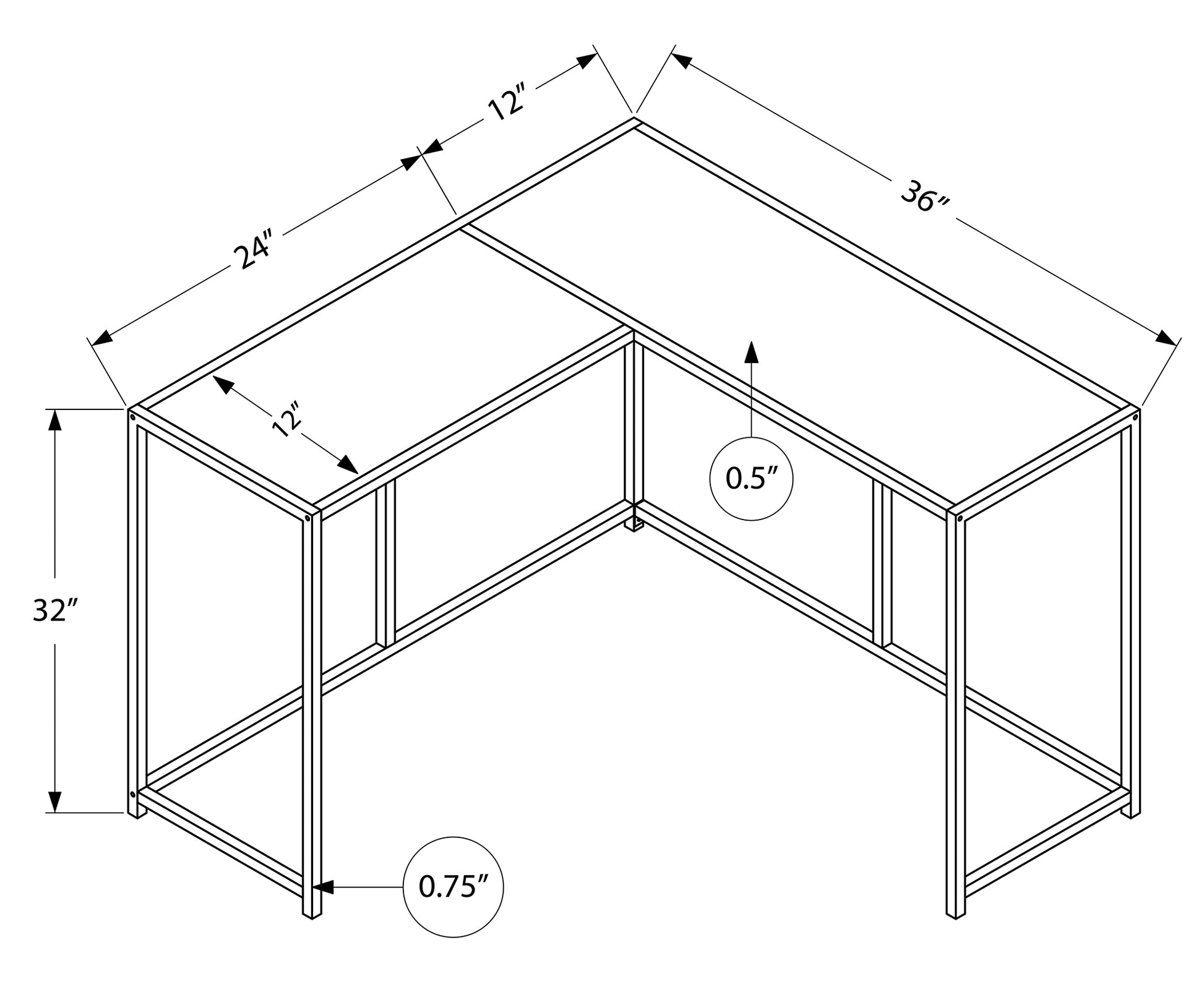 Grey Corner Console Table - 36" L x 36" W