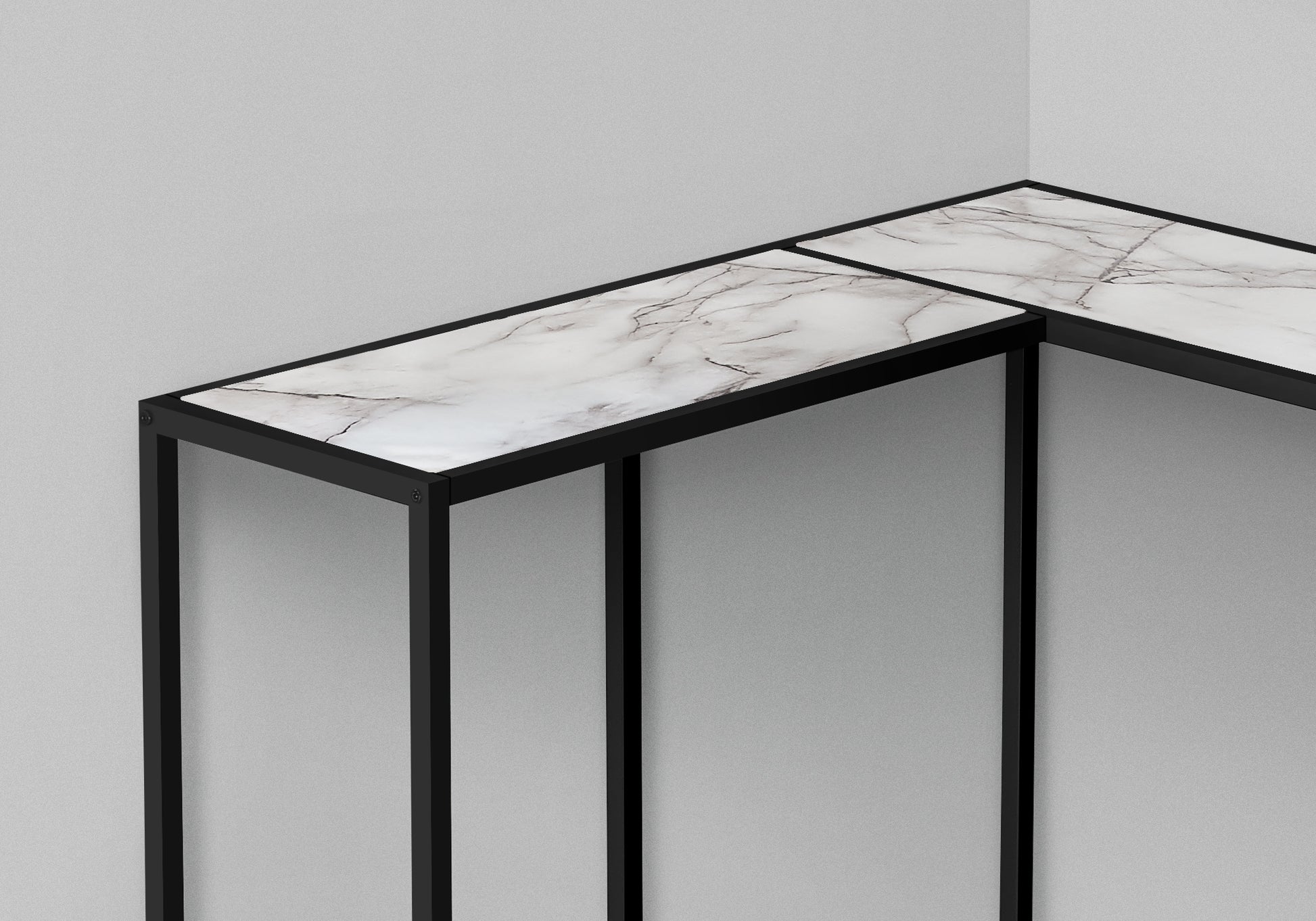 White Corner Accent Table - Marble Look Console