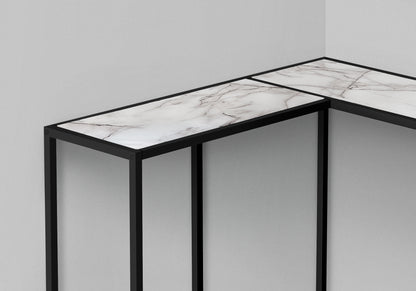 White Corner Accent Table - Marble Look Console