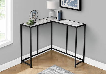 White Corner Accent Table - Marble Look Console