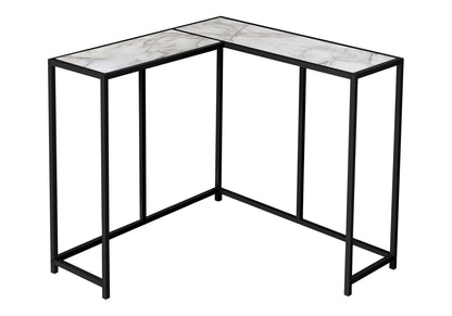 Accent Table, Console, Entryway, Narrow, Corner, Living Room, Bedroom, White Marble Look Laminate, Black Metal, Contemporary, Modern