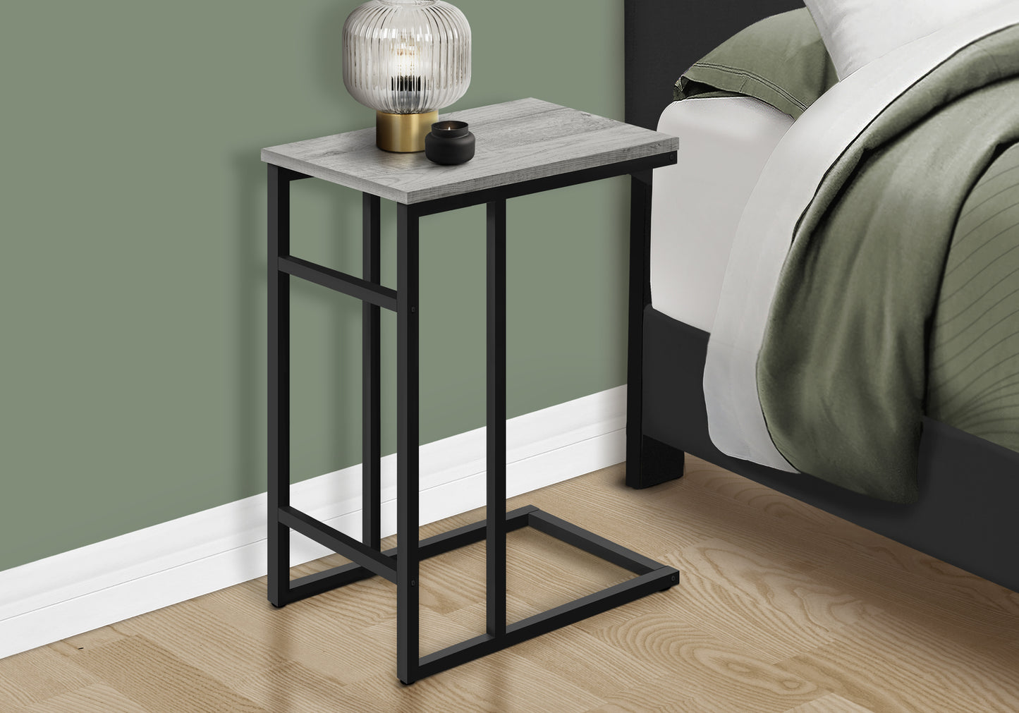 Grey C-Shaped Accent Table - Modern Side Table for Living Room or Bedroom