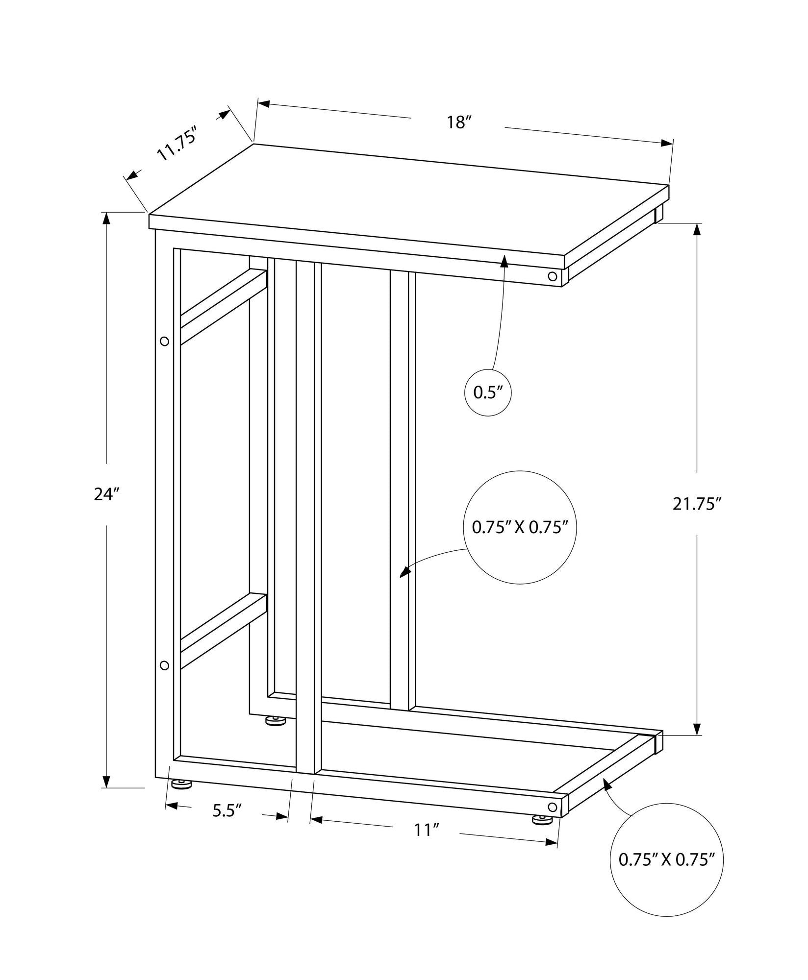 Black C-Shaped End Table - 18 Inch Side Table