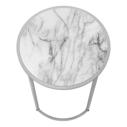 White Metal Accent Table - Round Nightstand for Living Room