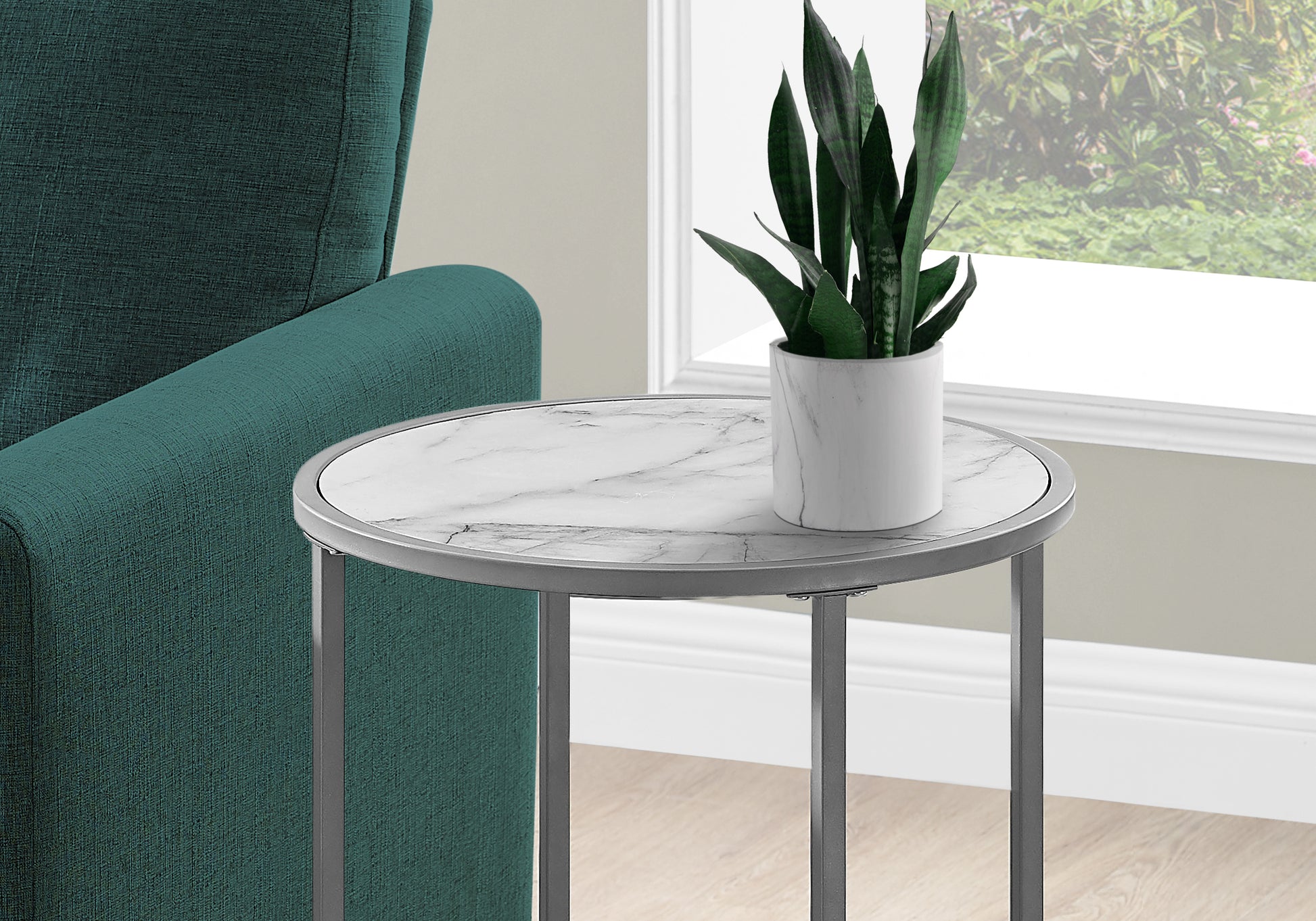White Metal Accent Table - Round Nightstand for Living Room