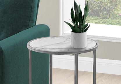 White Metal Accent Table - Round Nightstand for Living Room