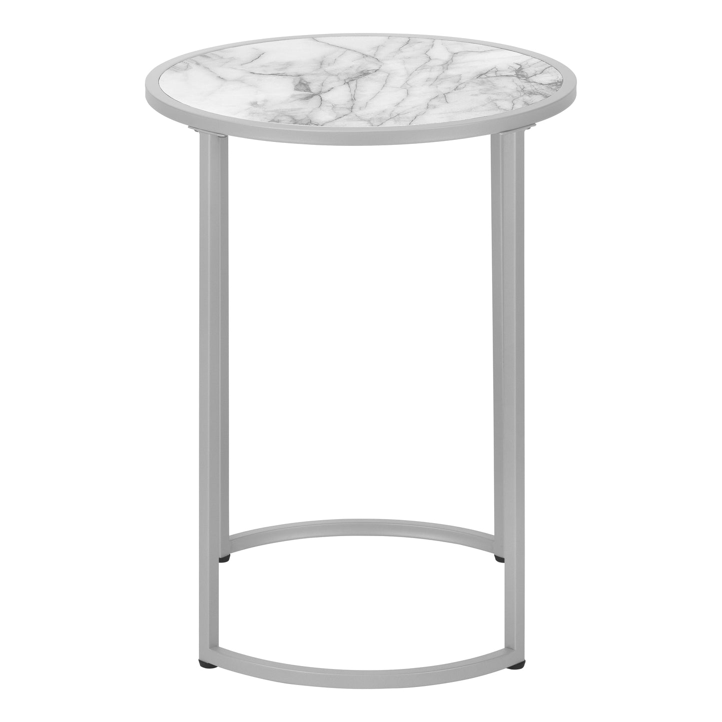 White Metal Accent Table - Round Nightstand for Living Room