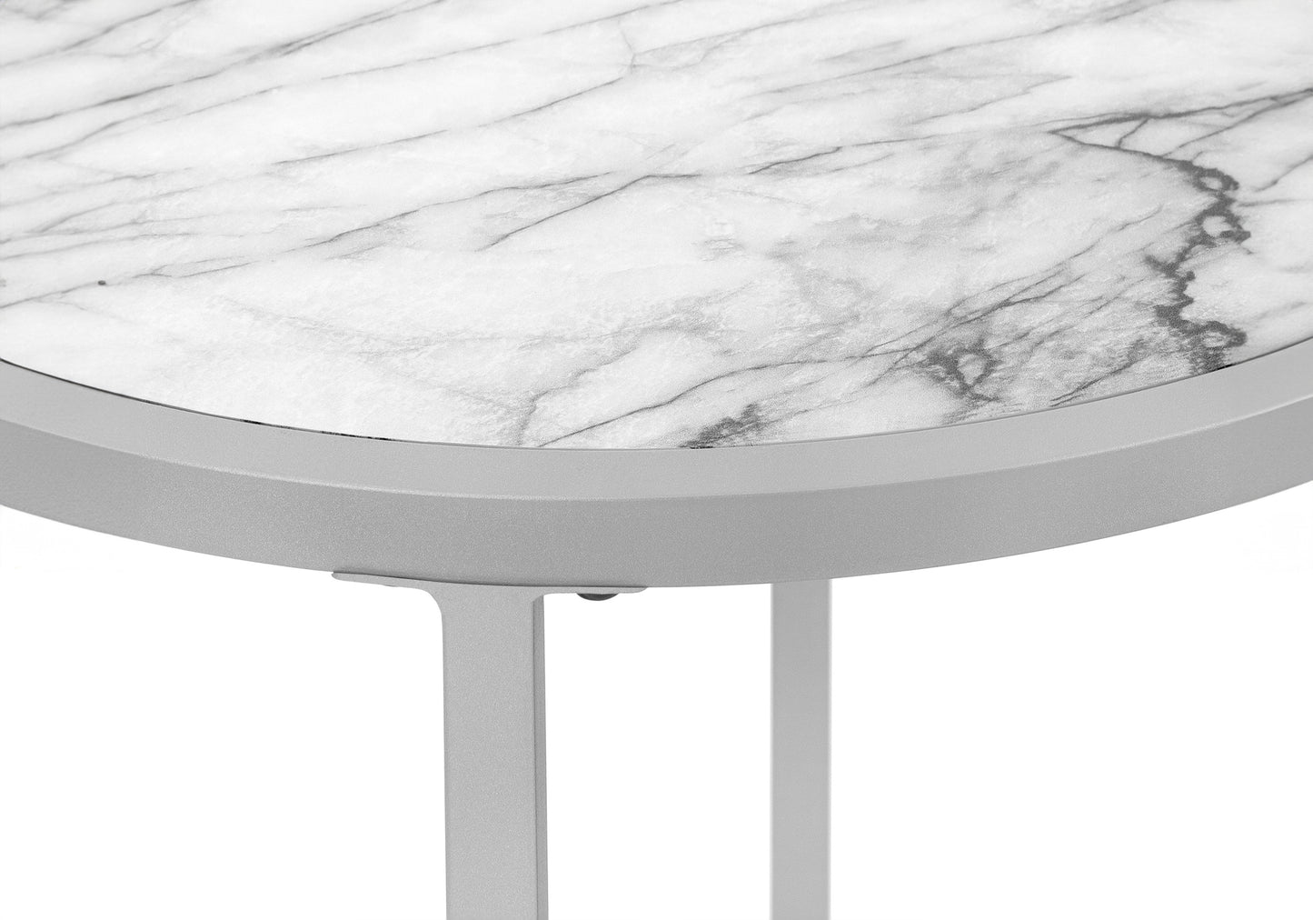 White Metal Accent Table - Round Nightstand for Living Room