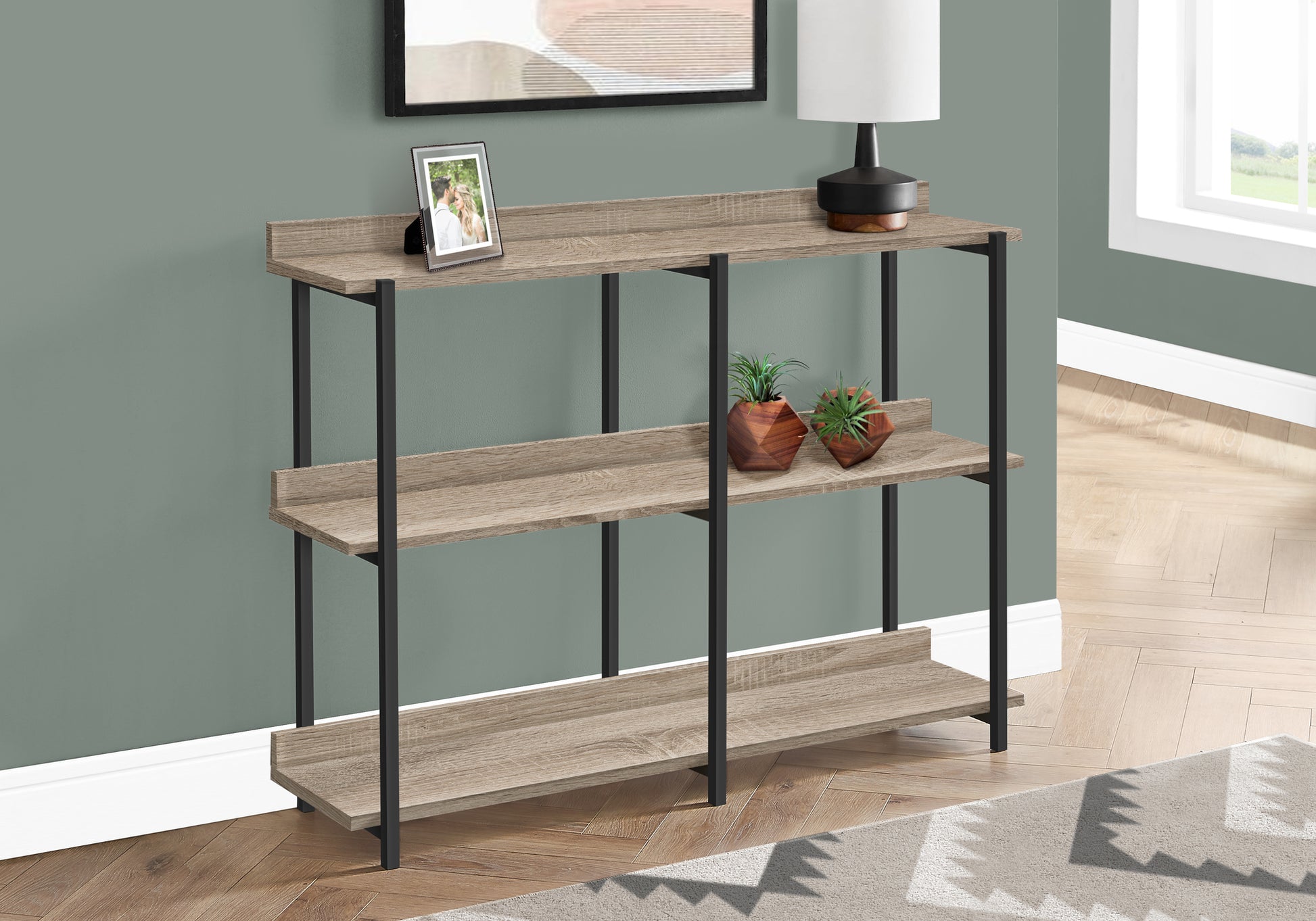 3-Tier Taupe Console Table - Storage Accent Table